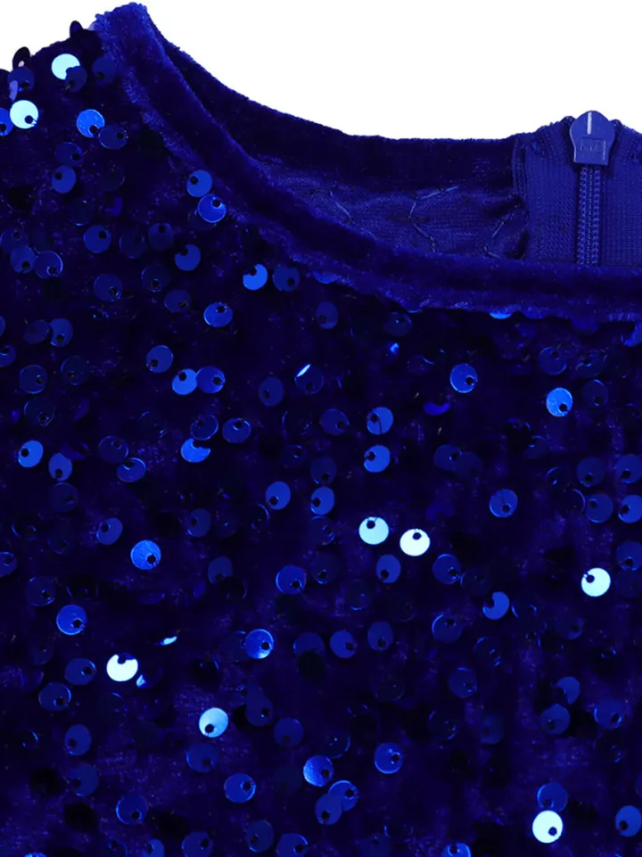 Long Sleeve Solid Color Sequin Dress