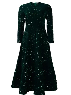 Long Sleeve Solid Color Sequin Dress