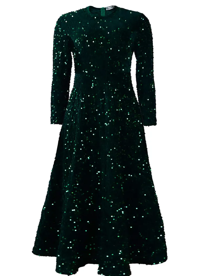 Long Sleeve Solid Color Sequin Dress