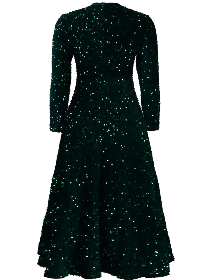 Long Sleeve Solid Color Sequin Dress