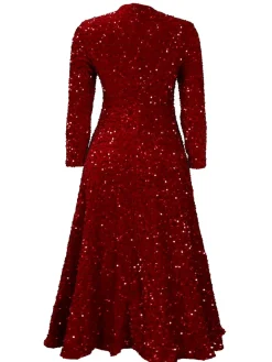 Long Sleeve Solid Color Sequin Dress