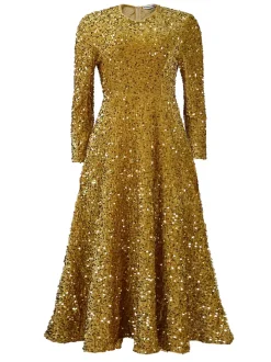 Long Sleeve Solid Color Sequin Dress