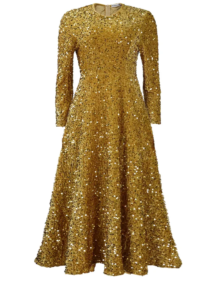 Long Sleeve Solid Color Sequin Dress