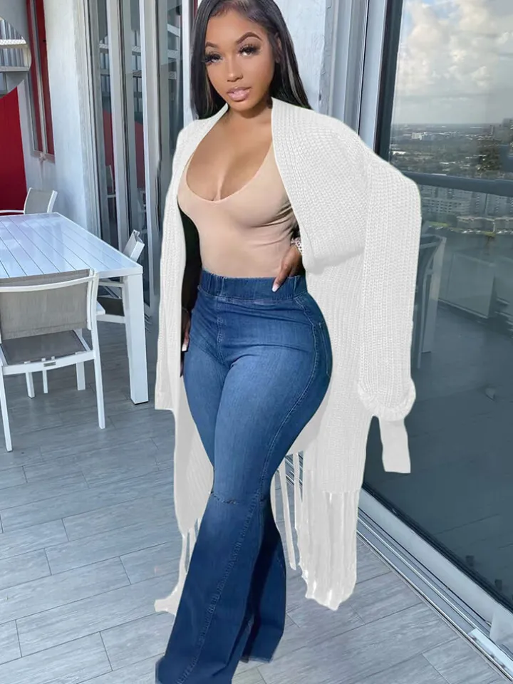 Long Sleeve Solid Color Tassel Cardigan