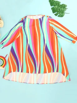 Long Sleeve Striped Bodycon Midi Dress