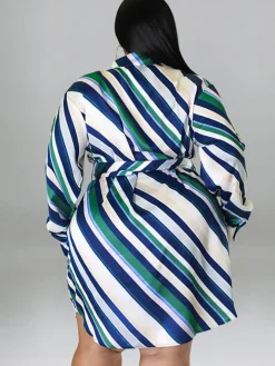 Long Sleeve Striped Mini Dress With Belt