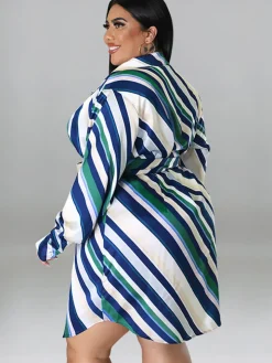 Long Sleeve Striped Mini Dress With Belt