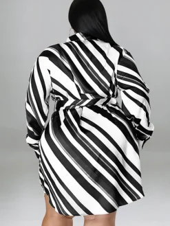 Long Sleeve Striped Mini Dress With Belt