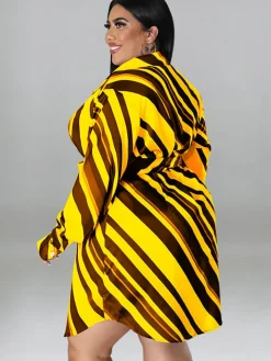 Long Sleeve Striped Mini Dress With Belt