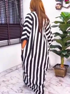 Long Sleeve Striped Split Maxi Dress