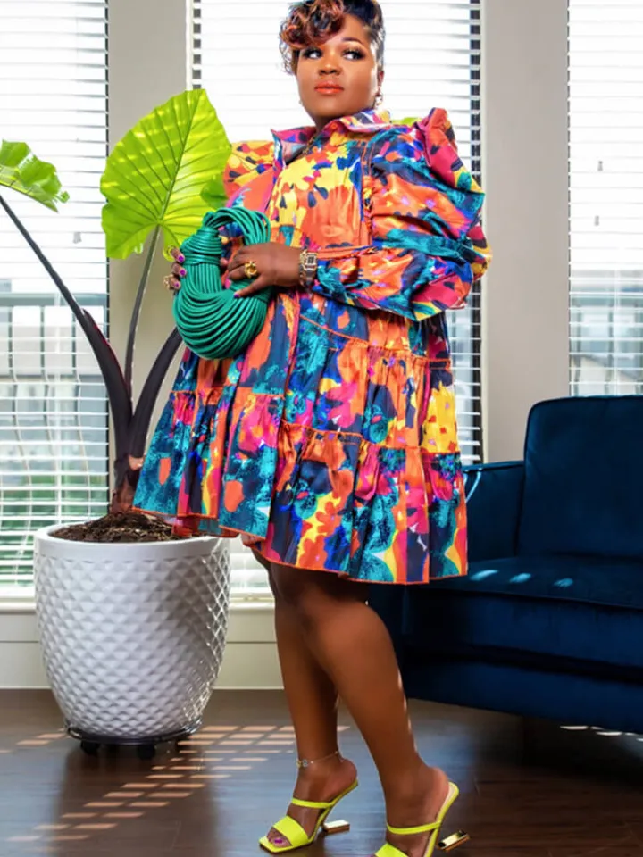 Long Sleeve Tie Dye Ruffle Mini Dress