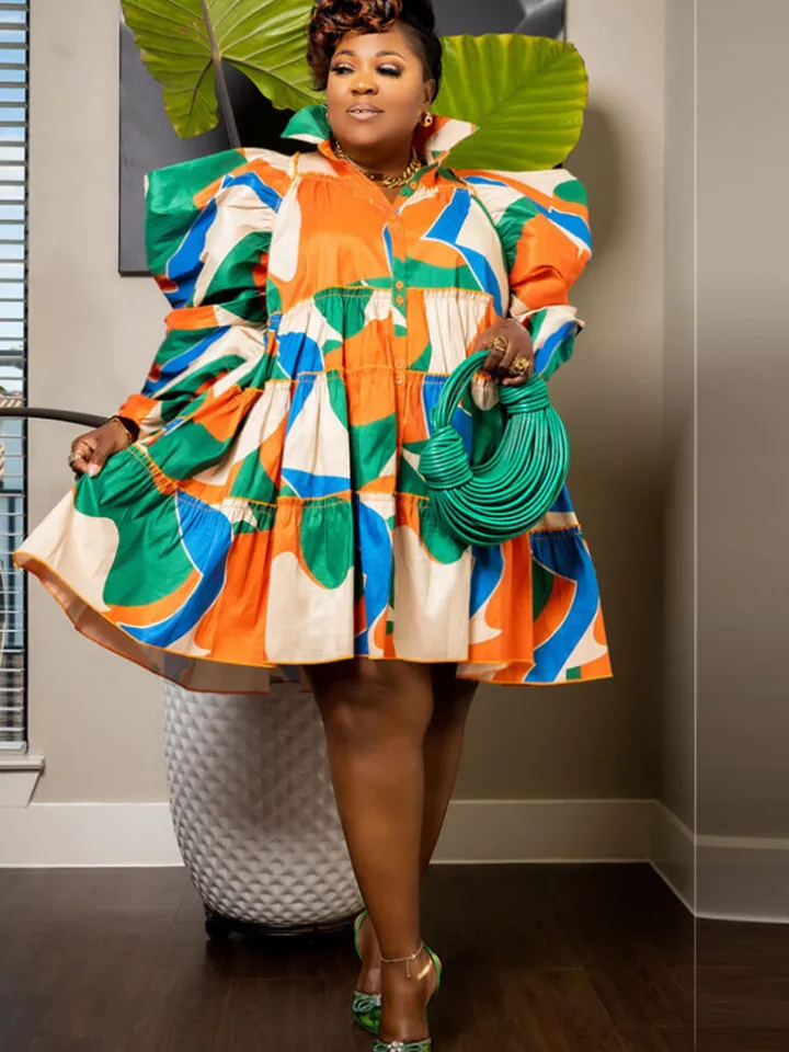 Long Sleeve Tie Dye Ruffle Mini Dress