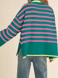 Long Sleeve Turtle Neck Striped Knit Top