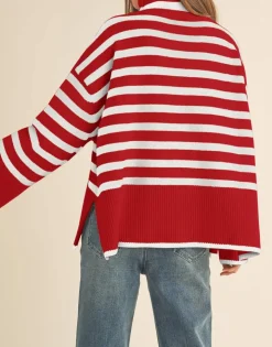 Long Sleeve Turtle Neck Striped Knit Top