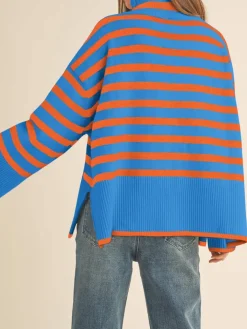 Long Sleeve Turtle Neck Striped Knit Top