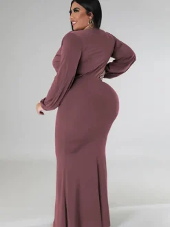 Long Sleeve V Neck Bodycon Maxi Dress
