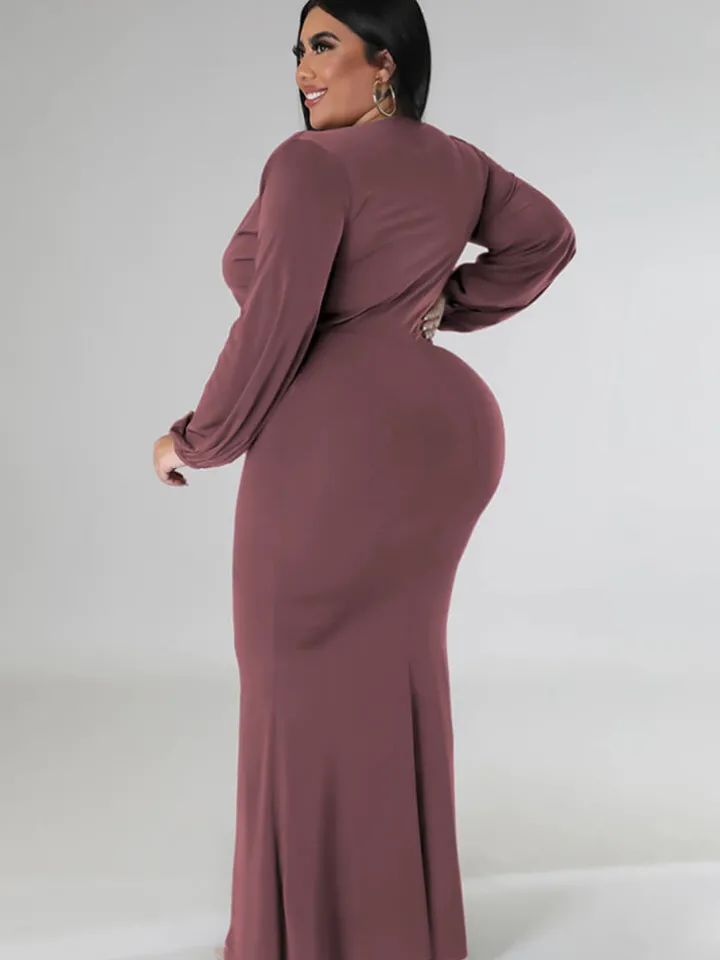 Long Sleeve V Neck Bodycon Maxi Dress