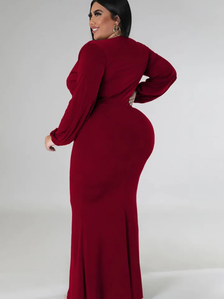 Long Sleeve V Neck Bodycon Maxi Dress
