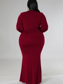 Long Sleeve V Neck Bodycon Maxi Dress
