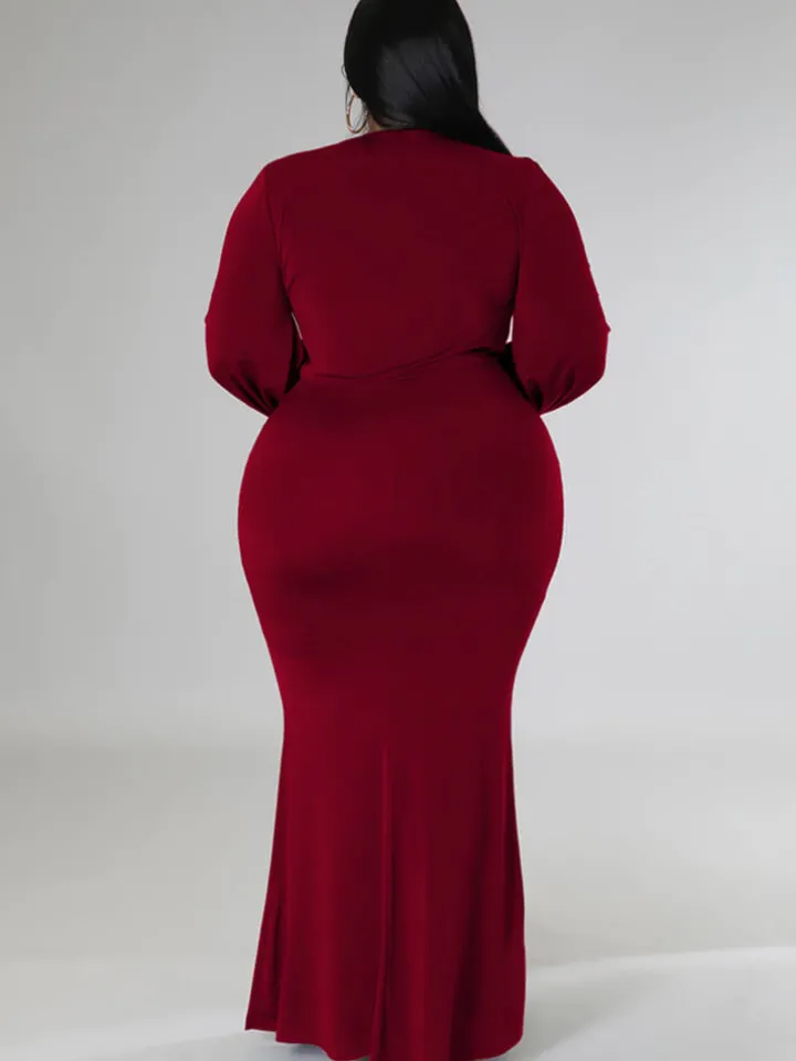 Long Sleeve V Neck Bodycon Maxi Dress