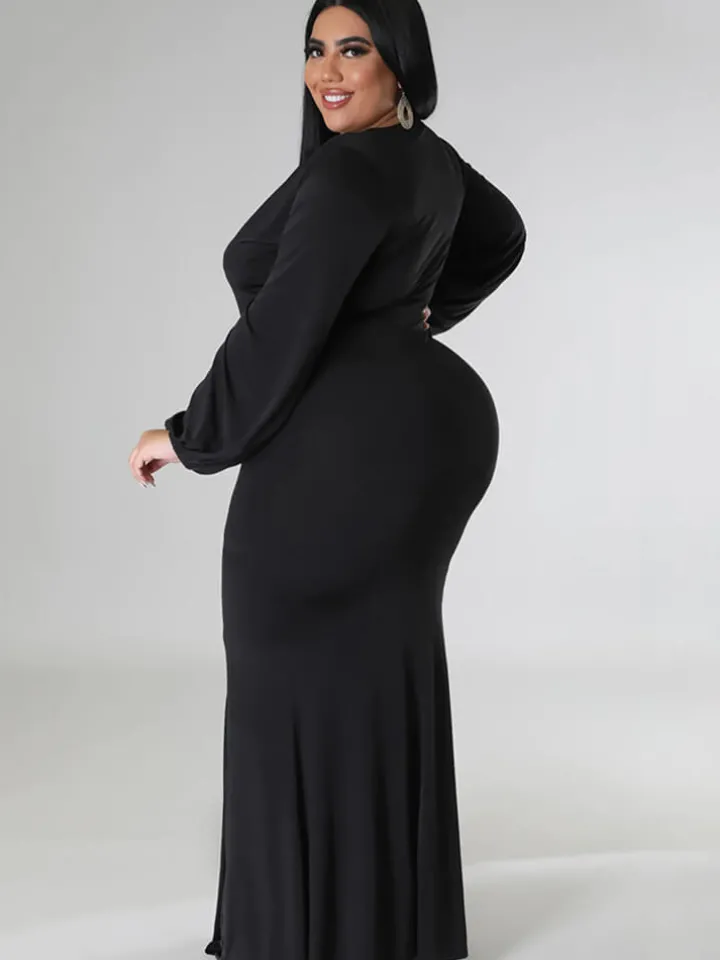 Long Sleeve V Neck Bodycon Maxi Dress