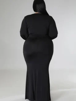Long Sleeve V Neck Bodycon Maxi Dress