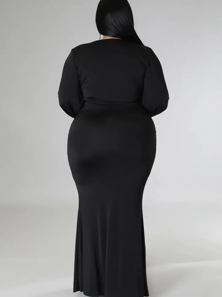 Long Sleeve V Neck Bodycon Maxi Dress