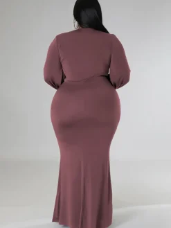 Long Sleeve V Neck Bodycon Maxi Dress