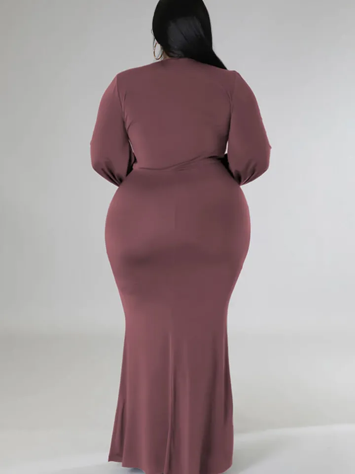 Long Sleeve V Neck Bodycon Maxi Dress