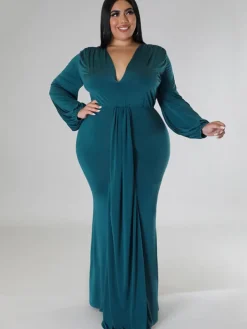 Long Sleeve V Neck Bodycon Maxi Dress