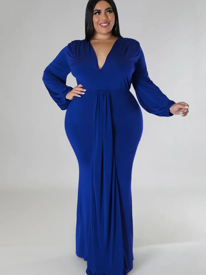 Long Sleeve V Neck Bodycon Maxi Dress