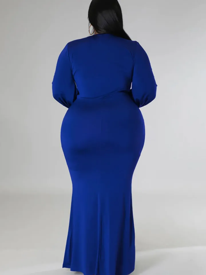 Long Sleeve V Neck Bodycon Maxi Dress