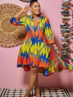 Long Sleeve V Neck Floral Print Midi Dress