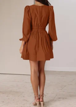 Long Sleeve V Neck Mini Dress