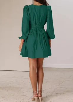 Long Sleeve V Neck Mini Dress
