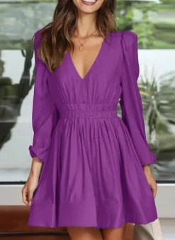 Long Sleeve V Neck Mini Dress