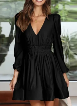 Long Sleeve V Neck Mini Dress