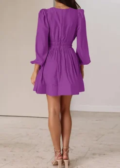 Long Sleeve V Neck Mini Dress