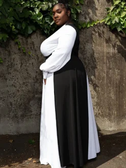 Long Sleeve V Neck Patchwork Maxi Dress