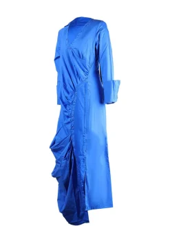 Long Sleeve V Neck Ruched Split Top