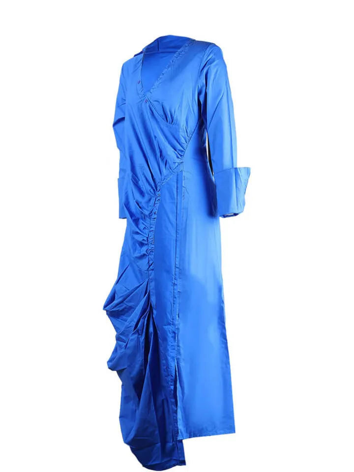 Long Sleeve V Neck Ruched Split Top