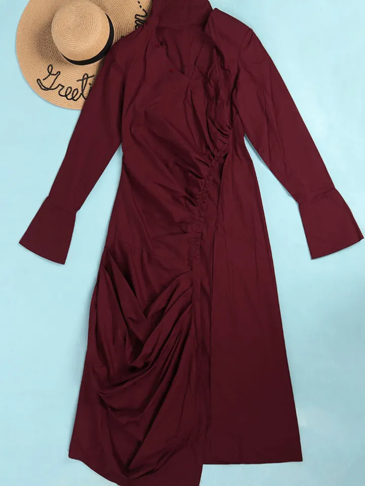 Long Sleeve V Neck Ruched Split Top