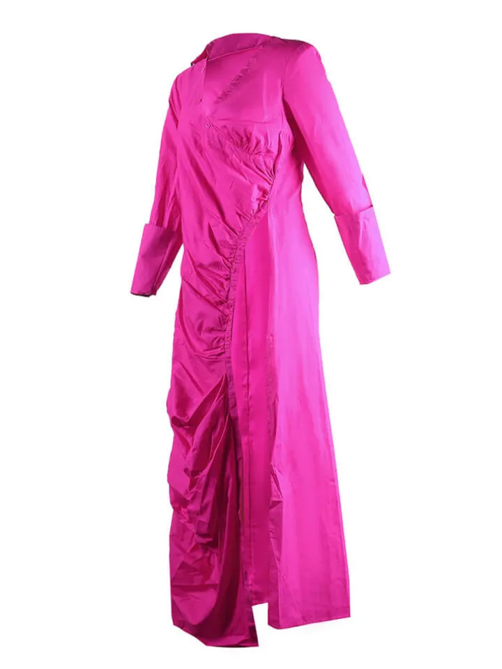 Long Sleeve V Neck Ruched Split Top