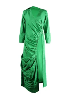 Long Sleeve V Neck Ruched Split Top