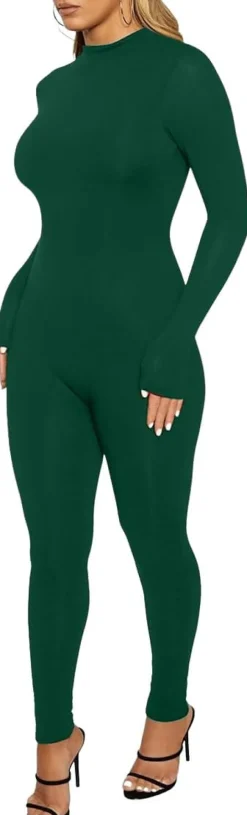 Long Sleeve Zipper Bodycon Solid Color Jumpsuit