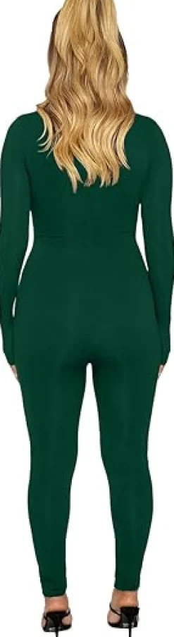 Long Sleeve Zipper Bodycon Solid Color Jumpsuit