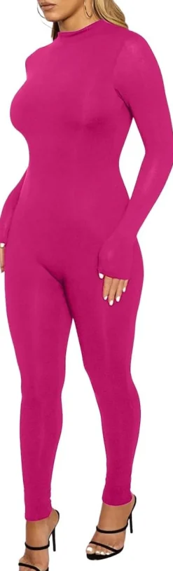 Long Sleeve Zipper Bodycon Solid Color Jumpsuit