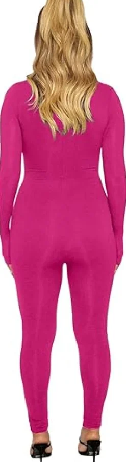 Long Sleeve Zipper Bodycon Solid Color Jumpsuit