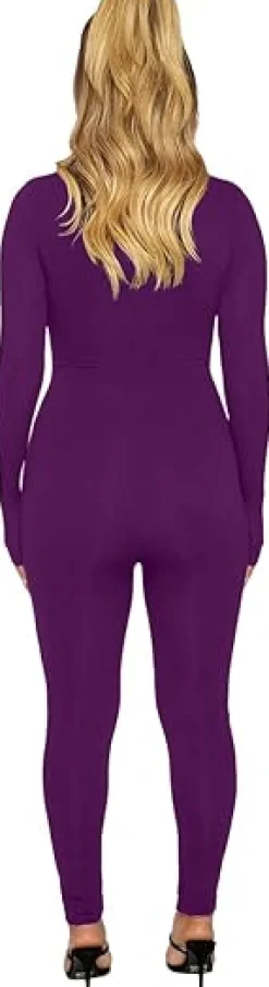 Long Sleeve Zipper Bodycon Solid Color Jumpsuit