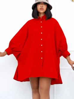 Long Sleeves Button Loose Mini Shirt Dress